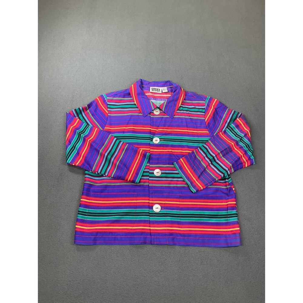 Chico's Design Jacket Womens 0 Purple 100% Silk Striped Button Front Pockets 90s